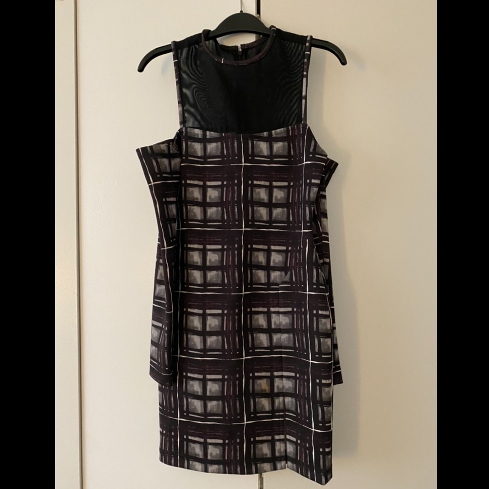 Purple Plaid Cold Shoulder Dress